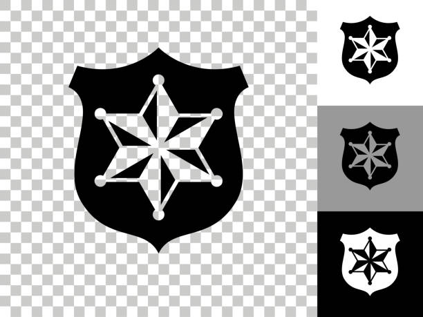 sheriff abzeichen icon auf schachbrett transparenten hintergrund - police badge badge police white background stock-grafiken, -clipart, -cartoons und -symbole