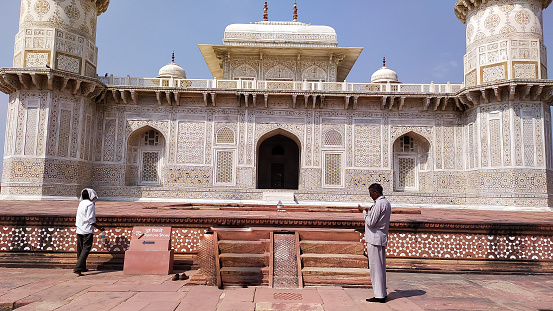 Orchha Fort agra fort  Jahangir Mahal a pink sandstone fortification Palace of moghuls emperor Mahal-e-Jahangir a citadel and garrison and unesco heritage site and ancient ruins Agra India May 2019