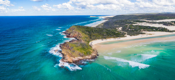 Panorama of Waddy Point on Fraser Island Panorama of Waddy Point on Fraser Island, Queensland, Australia fraser island stock pictures, royalty-free photos & images