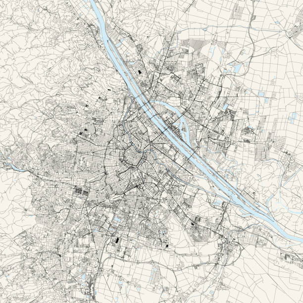 Vienna, Austria Vector Map Topographic / Road map of Vienna, Austria. Original map data is open data via © OpenStreetMap contributors. All maps are layered and easy to edit. graben vienna stock illustrations