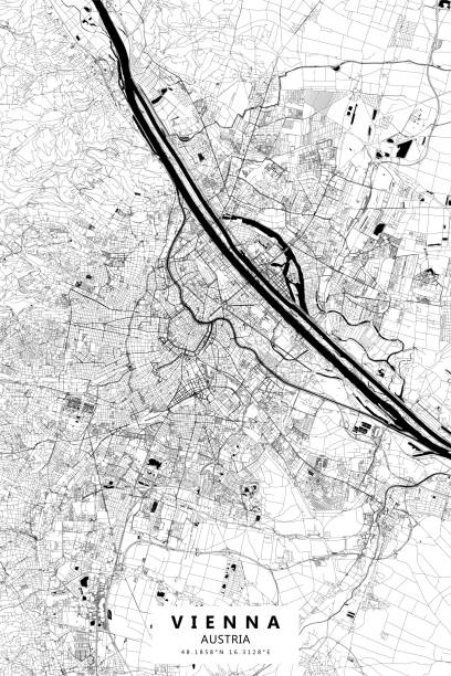 Vienna, Austria Vector Map Poster Style Topographic / Road map of Vienna, Austria. Original map data is open data via © OpenStreetMap contributors. All maps are layered and easy to edit. graben vienna stock illustrations