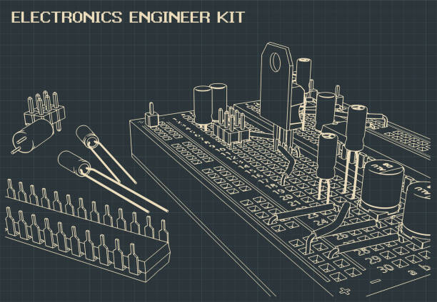 illustrazioni stock, clip art, cartoni animati e icone di tendenza di struttura dei componenti elettronici - blueprint electrical component engineer plan