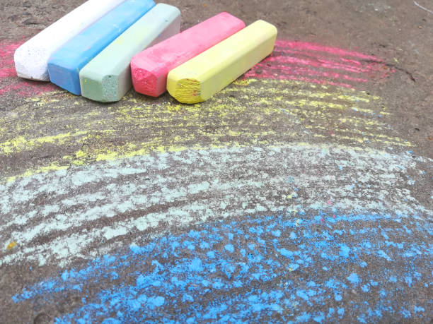 istock rainbow is drawn with chalk on the asphalt. colored summer background. children drawing, lgbt symbol 1264000074