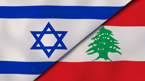 die flaggen israels und des libanon. nachrichten, reportage, business background. 3d-illustration - lebanese flag stock-fotos und bilder