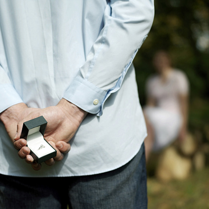 Man hiding a ring from his girlfriend