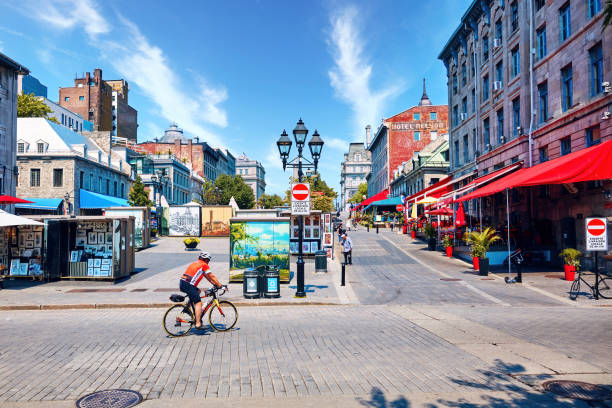 Jacques Cartier square in Old Montreal, Quebec, Canada Montreal, Canada - June, 2018: Jacques Cartier square (Place Jacques-Cartier) is a tourist attraction place located in Old Montreal, Quebec, Canada. place jacques cartier stock pictures, royalty-free photos & images
