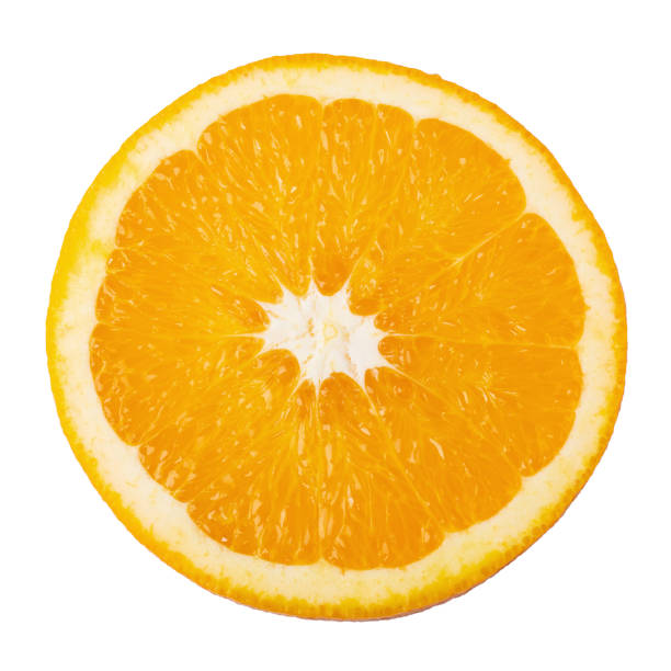 istock orange slice, clipping path, isolated on white background. top view. 1264014105