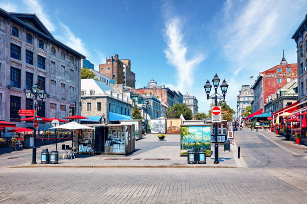 Jacques Cartier square in Old Montreal, Quebec, Canada Montreal, Canada - June, 2018: Jacques Cartier square (Place Jacques-Cartier) is a tourist attraction place located in Old Montreal, Quebec, Canada. place jacques cartier stock pictures, royalty-free photos & images