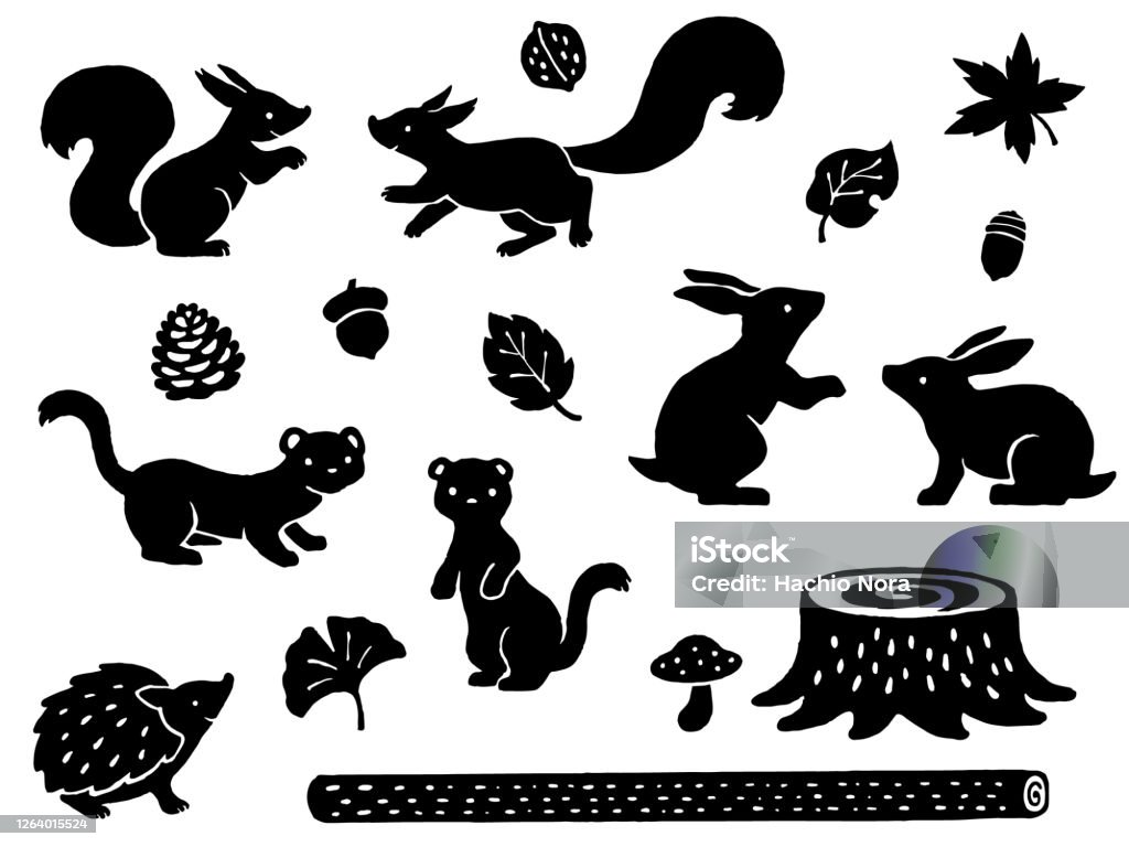 Hand Drawn Style Silhouette Illustration Set Of Small Animals In The Forest  Stock Illustration - Download Image Now - iStock