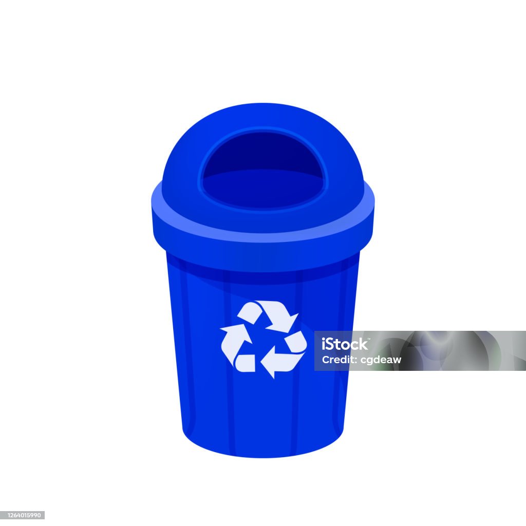 Blauer Mülleimer Isoliert Auf Weißem Hintergrund Clipart Von