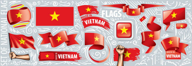 istock Vector set of the national flag of Vietnam in various creative designs 1264016971