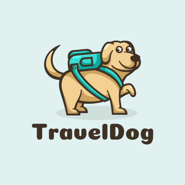 вектор иллюстрация путешествия собака простой стиль талисмана. - animal cartoon characters cheerful stock illustrations