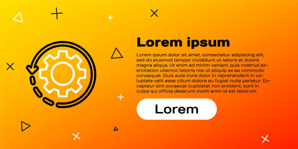 istock Line Gear and arrows as workflow concept icon isolated on yellow background. Gear reload sign. Colorful outline concept. Vector Illustration 1264022319
