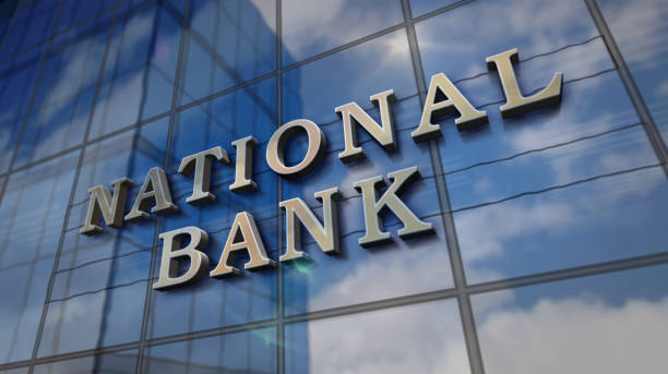 istock National Bank glass skyscraper with mirrored sky illustration 1264023407