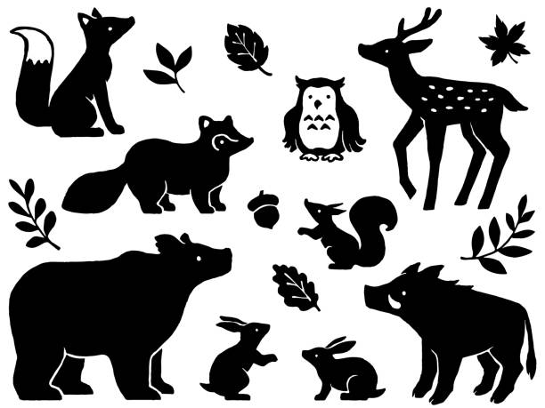 森動物手描きスタイルシルエットイラストセット - 動物 イラスト点のイラスト素材／クリップアート素材／マンガ素材／アイコン素材