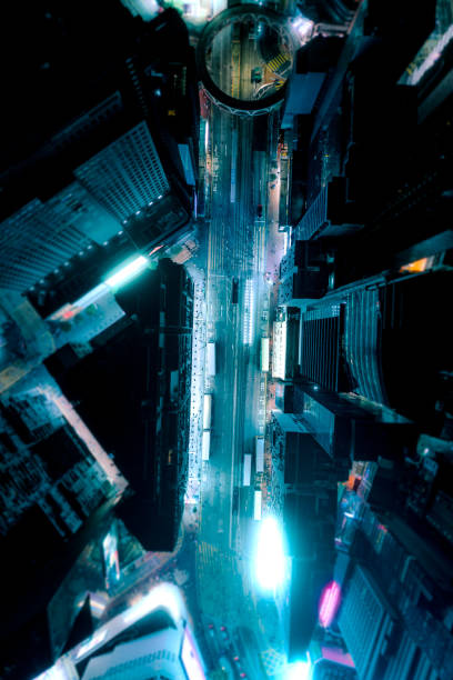 istock Drone view of the Hong Kong at night 1264030692