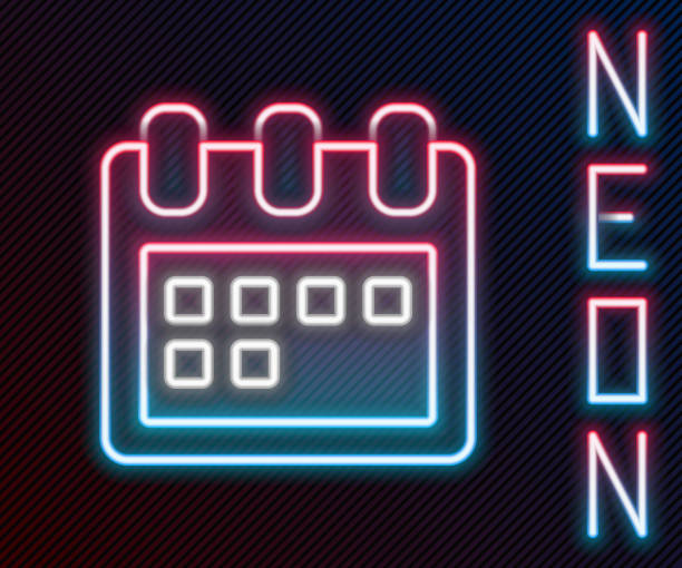 istock Glowing neon line Calendar icon isolated on black background. Event reminder symbol. Colorful outline concept. Vector Illustration 1264032125