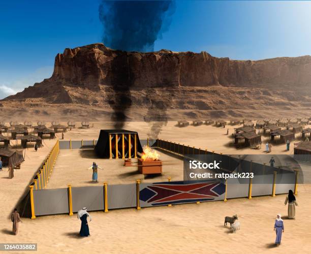 Biblical Tabernacle The Altar And Jewish Tent City Stock Photo - Download Image Now