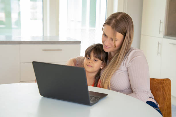 istock Peaceful girl and her mom using laptop 1264035979