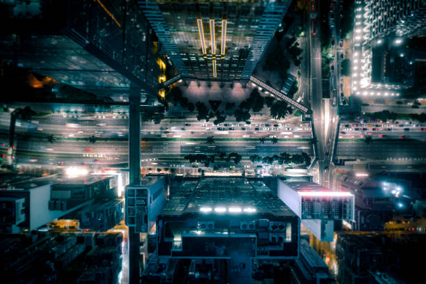 istock Drone view of Hong Kong night cityscape 1264039931