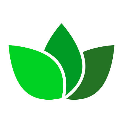 A three separated leaves icon, green shades, simple minimalist style.