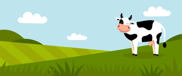 Cartoon Funny Cow In The Farm Landscape Background Illustrations,  Royalty-Free Vector Graphics & Clip Art - iStock
