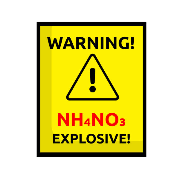 Hazard warning sign. Attention ammonium nitrate is explosive. Warning about the dangers of chemical substance NH4NO3. Exclamation point in triangle on yellow background. Vector Hazard warning sign. Attention ammonium nitrate is explosive. Warning about the dangers of chemical substance NH4NO3. Exclamation point in triangle on yellow background. Vector. EPS ammonium nitrate stock illustrations