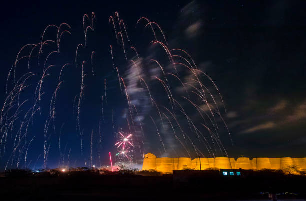 istock fireworks and fort in desert 1264047627