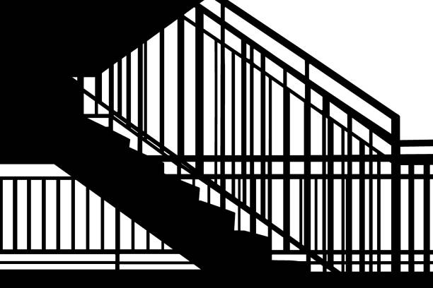 Black and white of ladder architecture with handrail