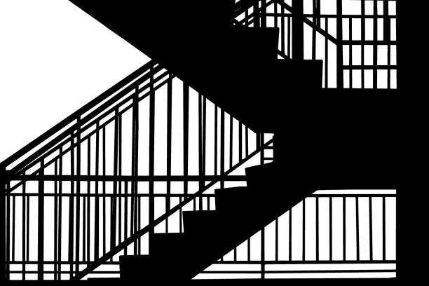 Black and white of ladder architecture with handrail