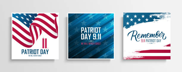USA Patriot Day cards set. We will never forget. United States National Day of Prayer and Remembrance for the Victims of the Terrorist Attacks on September 11. USA Patriot Day cards set. We will never forget. United States National Day of Prayer and Remembrance for the Victims of the Terrorist Attacks on September 11. Vector illustration. twin towers manhattan stock illustrations