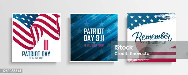 Usa Patriot Day Cards Set We Will Never Forget United States National Day Of Prayer And Remembrance For The Victims Of The Terrorist Attacks On September 11 Stock Illustration - Download Image Now