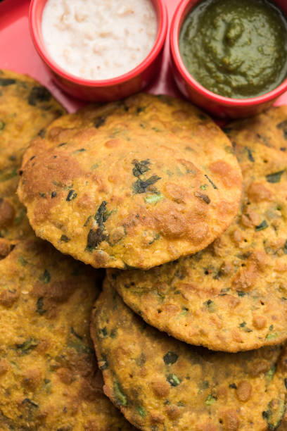 istock Palak Poori or spinach puri served with chutney, Indian food 1264058754