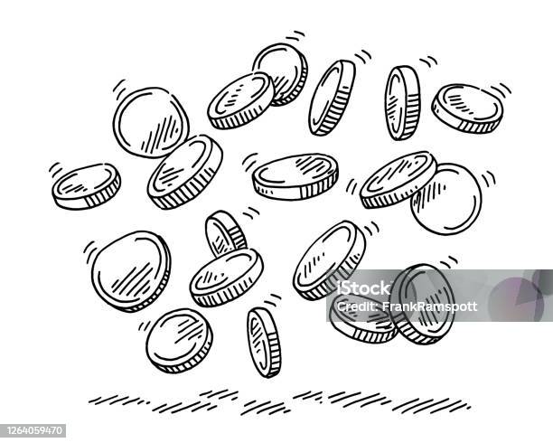 Group Of Falling Money Coins Drawing Stock Illustration - Download Image Now - Coin, Doodle, Illustration