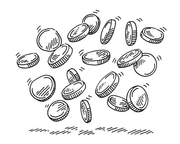 Vector illustration of Group Of Falling Money Coins Drawing