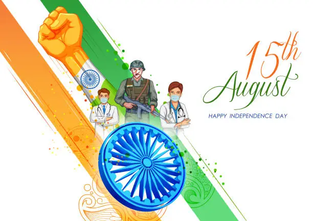 Vector illustration of Indian Army soilder and doctor, nation hero on Pride of India on 15th August Happy Independence Day background