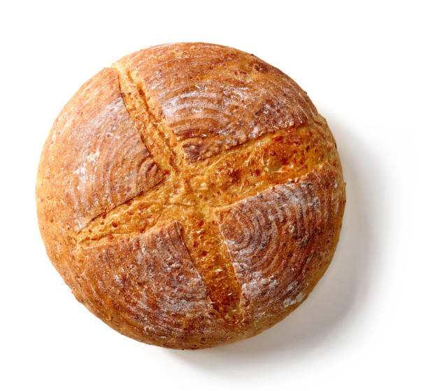 istock Fresh homemade bread isolated on white, from above 1264062421