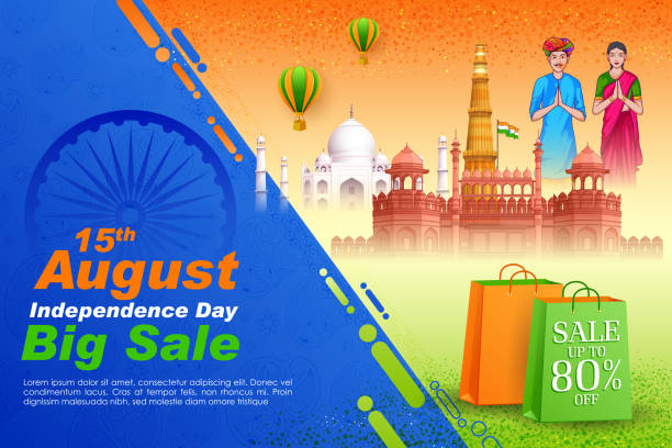 ilustrações de stock, clip art, desenhos animados e ícones de famous indian monument and landmark for 15th august happy independence day of india sale promotion advertisement background - day asian ethnicity asian culture asian and indian ethnicities