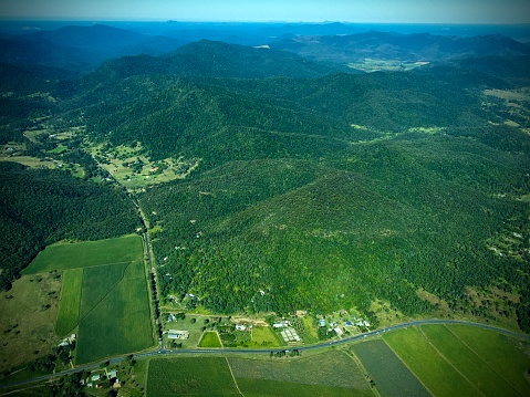 Roads, mountains and roads, aerial view