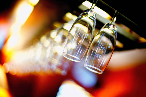 istock Wine glasses hanging in the bar 1264066391