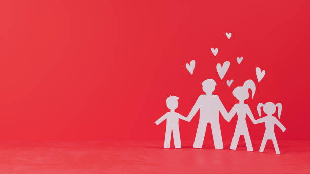 istock paper cutout family holding hands on red background, abstract concept 1264068374