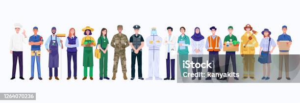 Group Of Various Occupations People Vector Stock Illustration - Download Image Now - Occupation, Working, Illustration