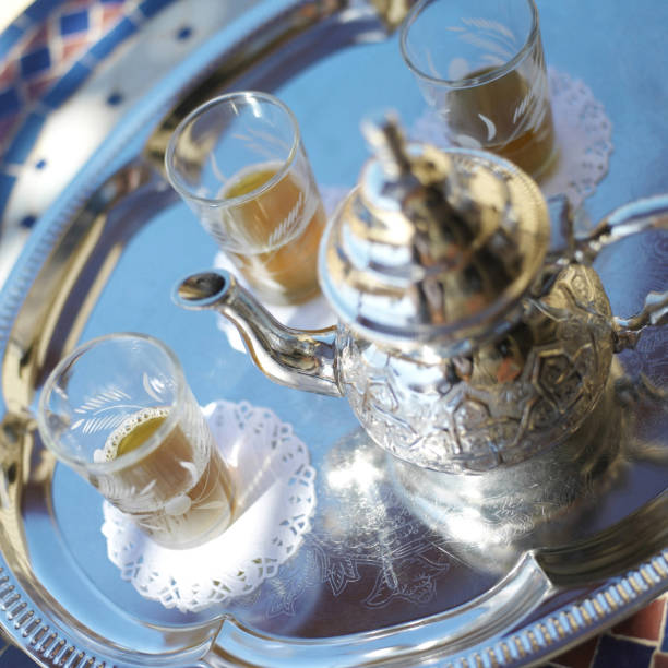 istock Teapot and glasses on tray 1264071951