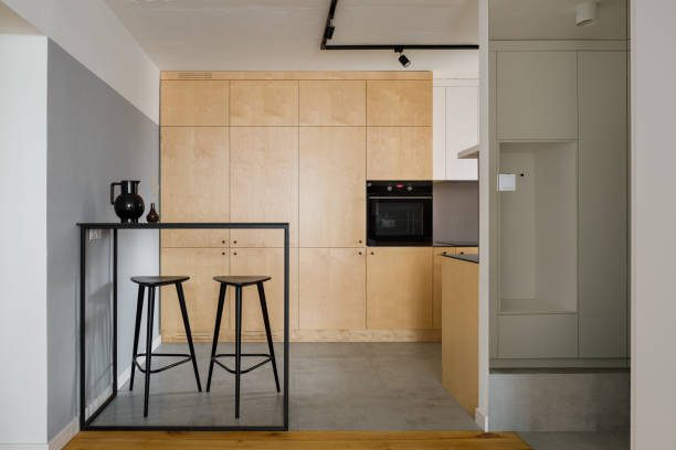 istock Modern style kitchen with plywood cupboards 1264073674