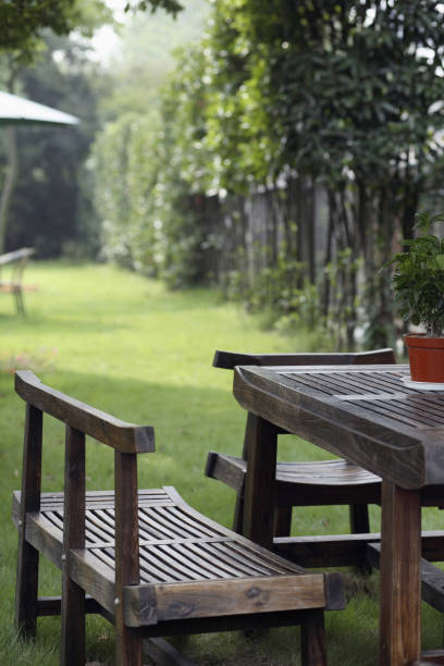 istock Tables and chairs in the park 1264074128