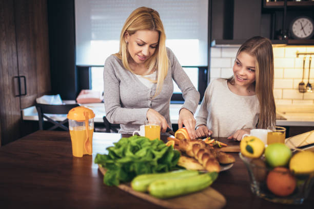 istock Happy mother and daughter making breakfast at home kitchen and spend time together 1264075010