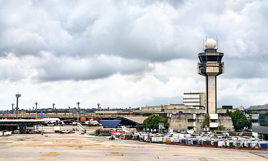 Air traffic control tower of Guarulhos airport in Sao Paulo, Brazil