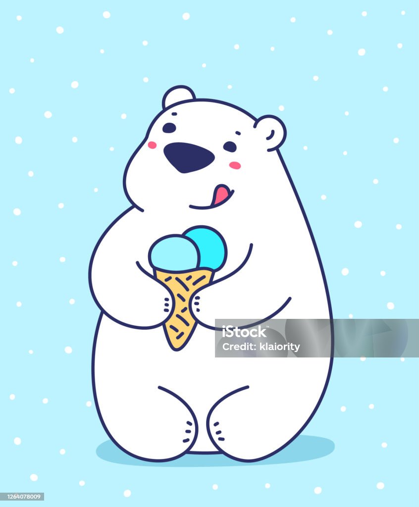 Vector Minh Họa Của Gấu Trắng Hoạt Hình Đáng Yêu Cầm Sừng Kem Trên ...