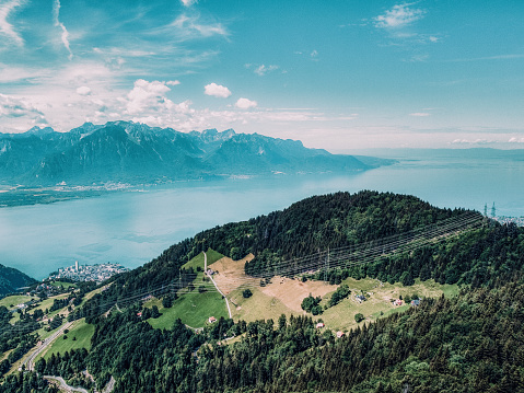 Aerial view of Lake Geneva from Les Avants
