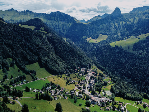 Les Avants village and Col de Jaman from above